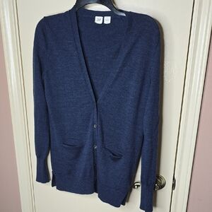 Gap VNeck Blue Cardigan Merino Wool